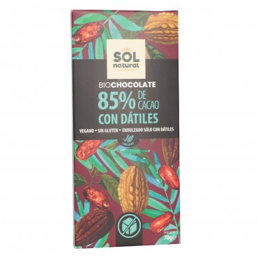 SOL NAT. XOCO NEGRE 85% DATILS 70G